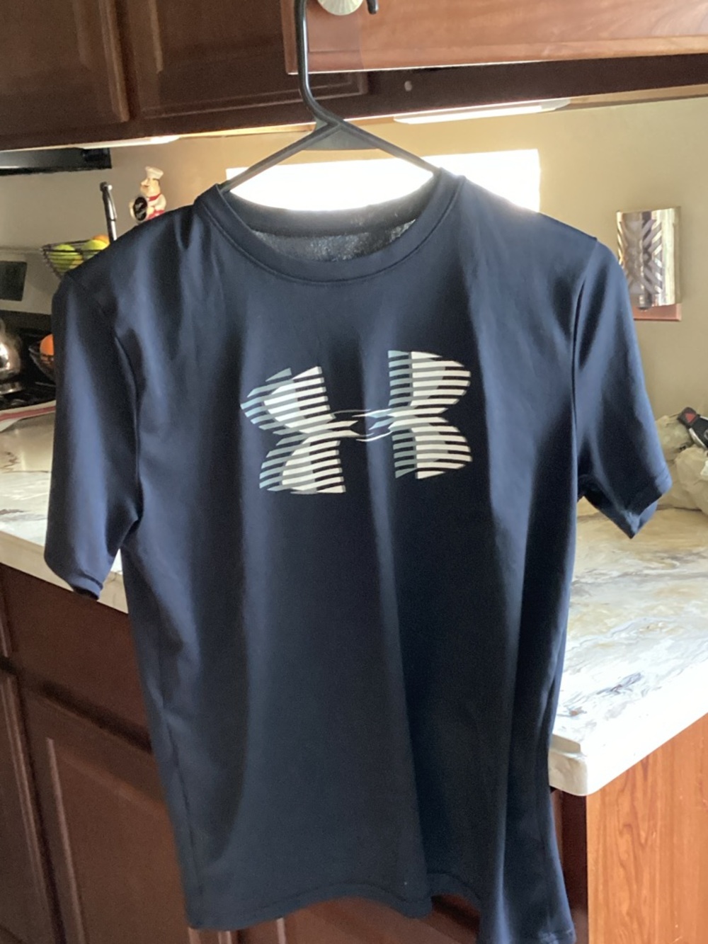 Under Armour Black Athletic Tee with Striped White Logo